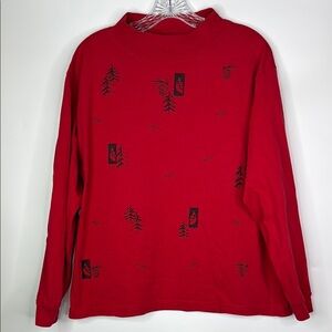 Artisans Red Cardinal Tree Red Long Sleeve Shirt Size Medium